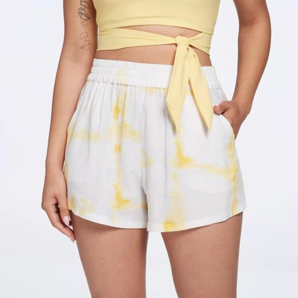 CALIAโ Womens Cover Up Swim Shorts XS Yellow Watercolor Plaid NWT WSA22902PRT